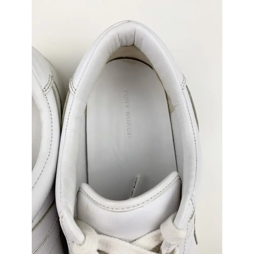 Tory Burch Hank Court Sneakers Lace Up White Leather Women's 9.5